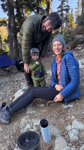 Dr. Nicholas Neuchterlein camping with his wife Danielle and baby, William.